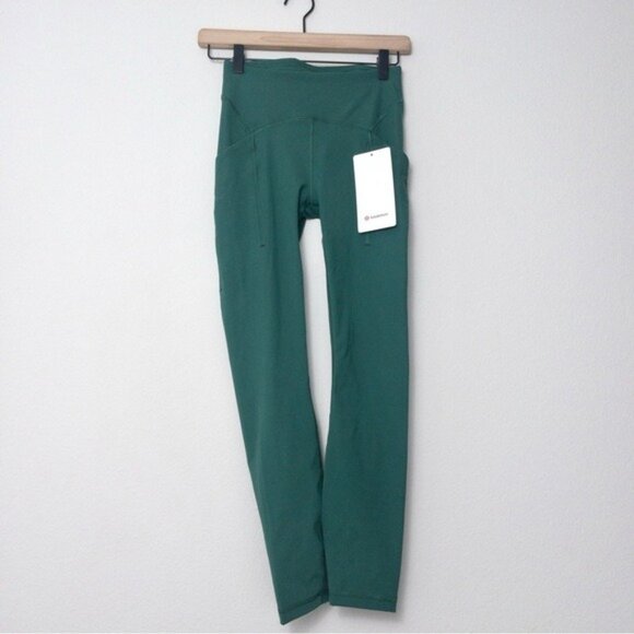 NWT Lululemon Power Thru High Rise Tight Legging 4 Evergreen 25" Pocket - Picture 5 of 12